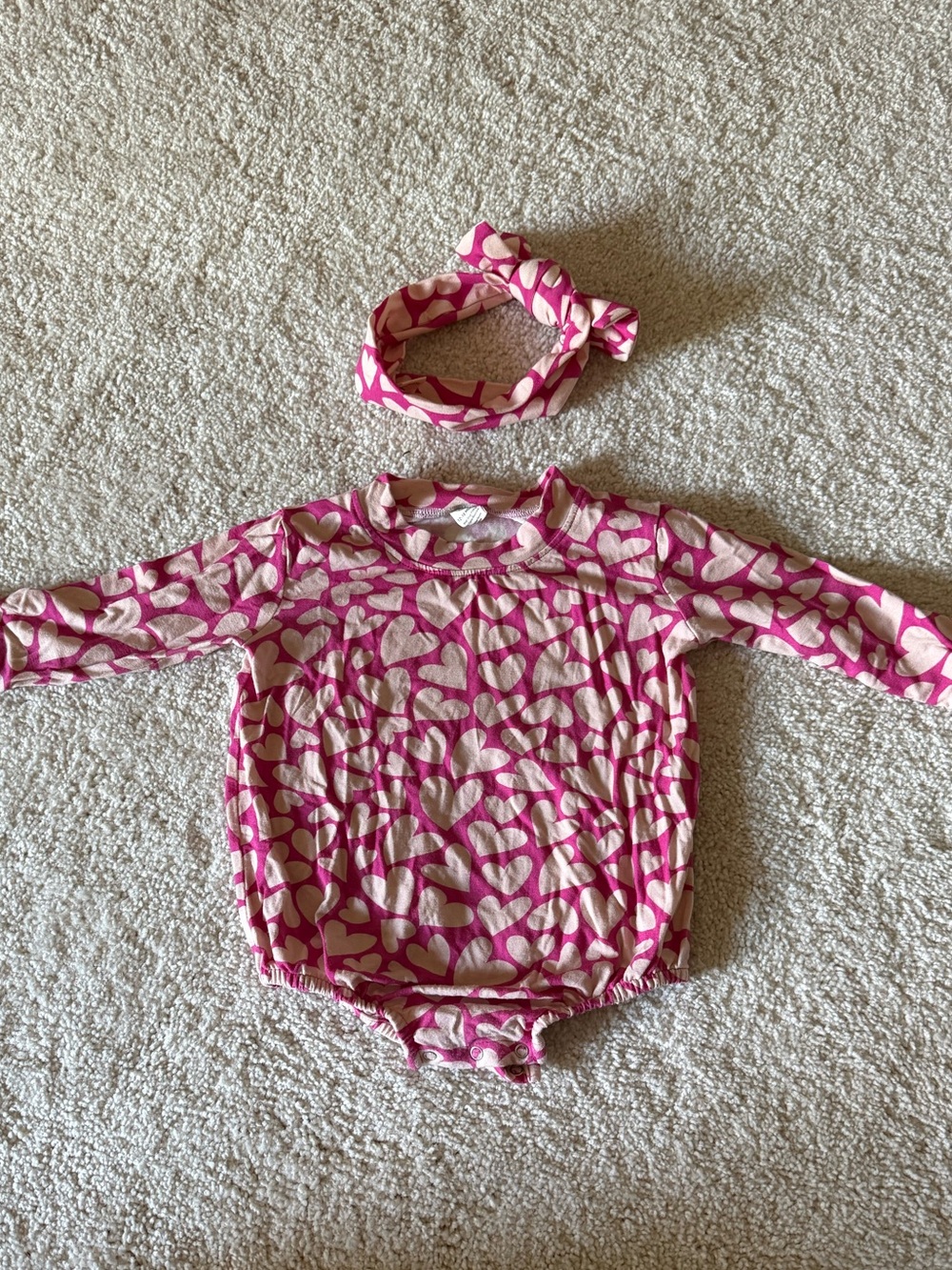Bamboo Heart Bubble Romper With Headband 12-18M